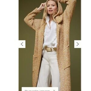 Anthropologie Long Hooded Tweed Cardigan in Mustard